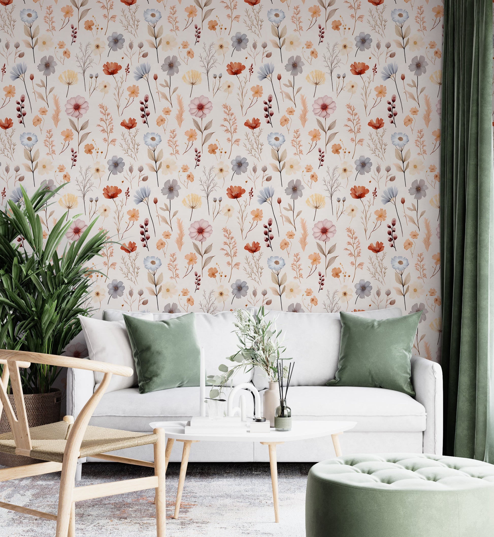 Removable Floral Pattern Wall Mural
