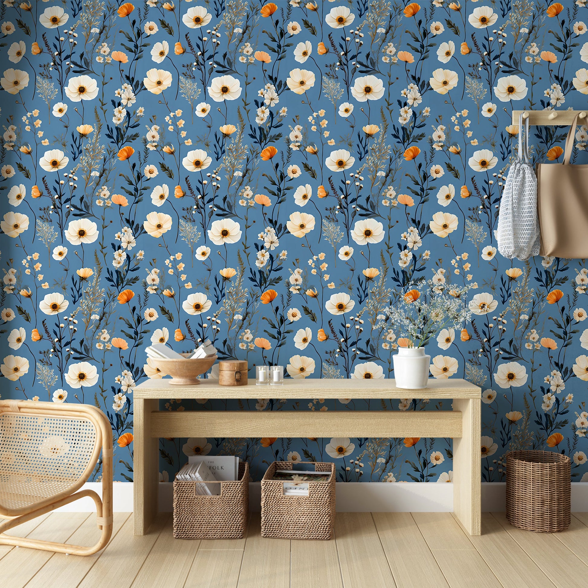 Elegant Peel and Stick Wild Flowers Wallpaper