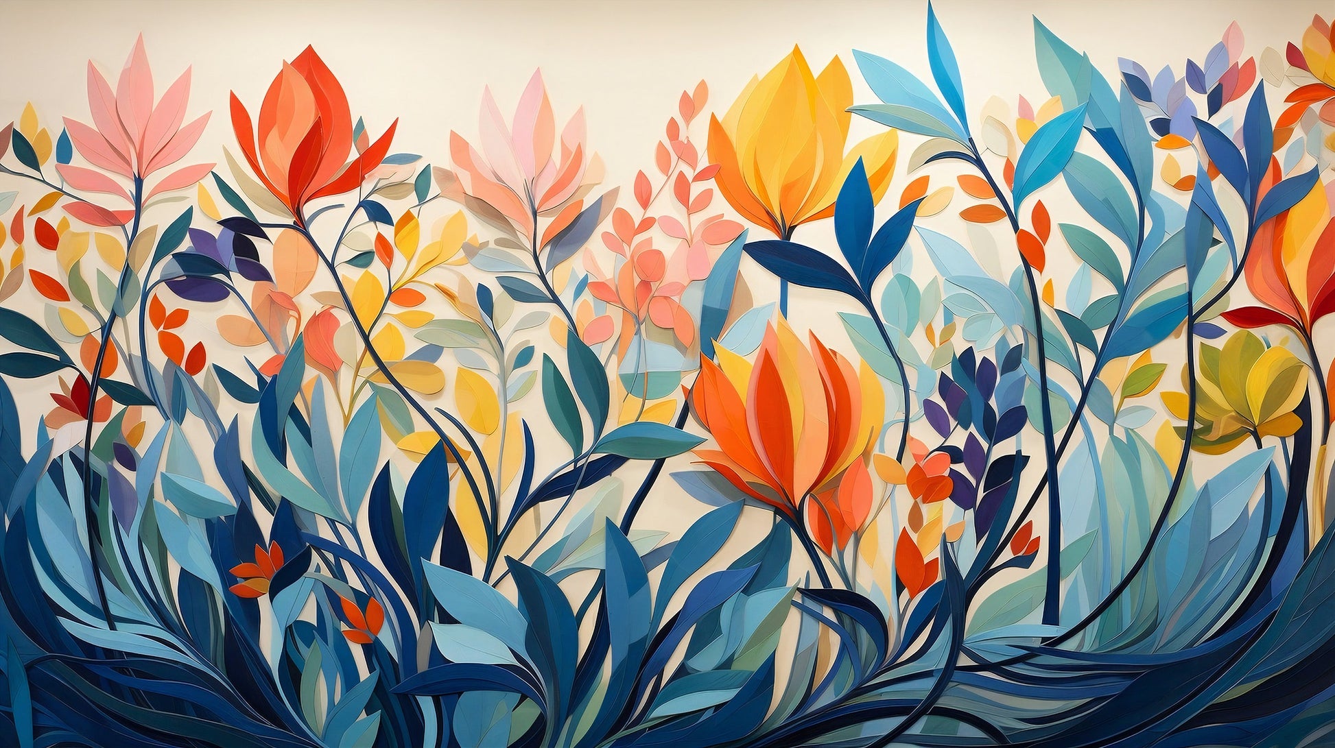 Abstract Plants Mural Close-Up