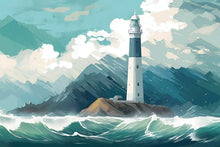 Cargar imagen en el visor de la galería, Artistic Ocean Lighthouse Mural for Bathroom Wall Decor
