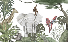 Cargar imagen en el visor de la galería, Renter-Friendly Nursery Wallpaper with Safari Animals Design
