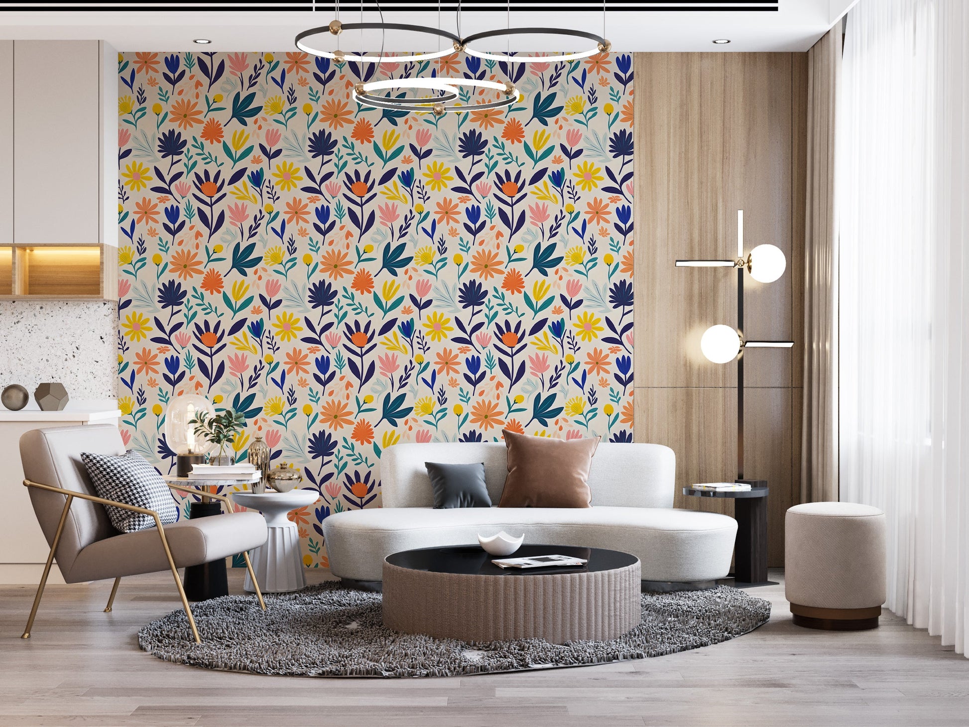 Moody Abstract Colorful Flower Peel and Stick Mural