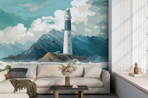 Bedroom Wall Decoration featuring Ocean Lighthouse Blue Mural