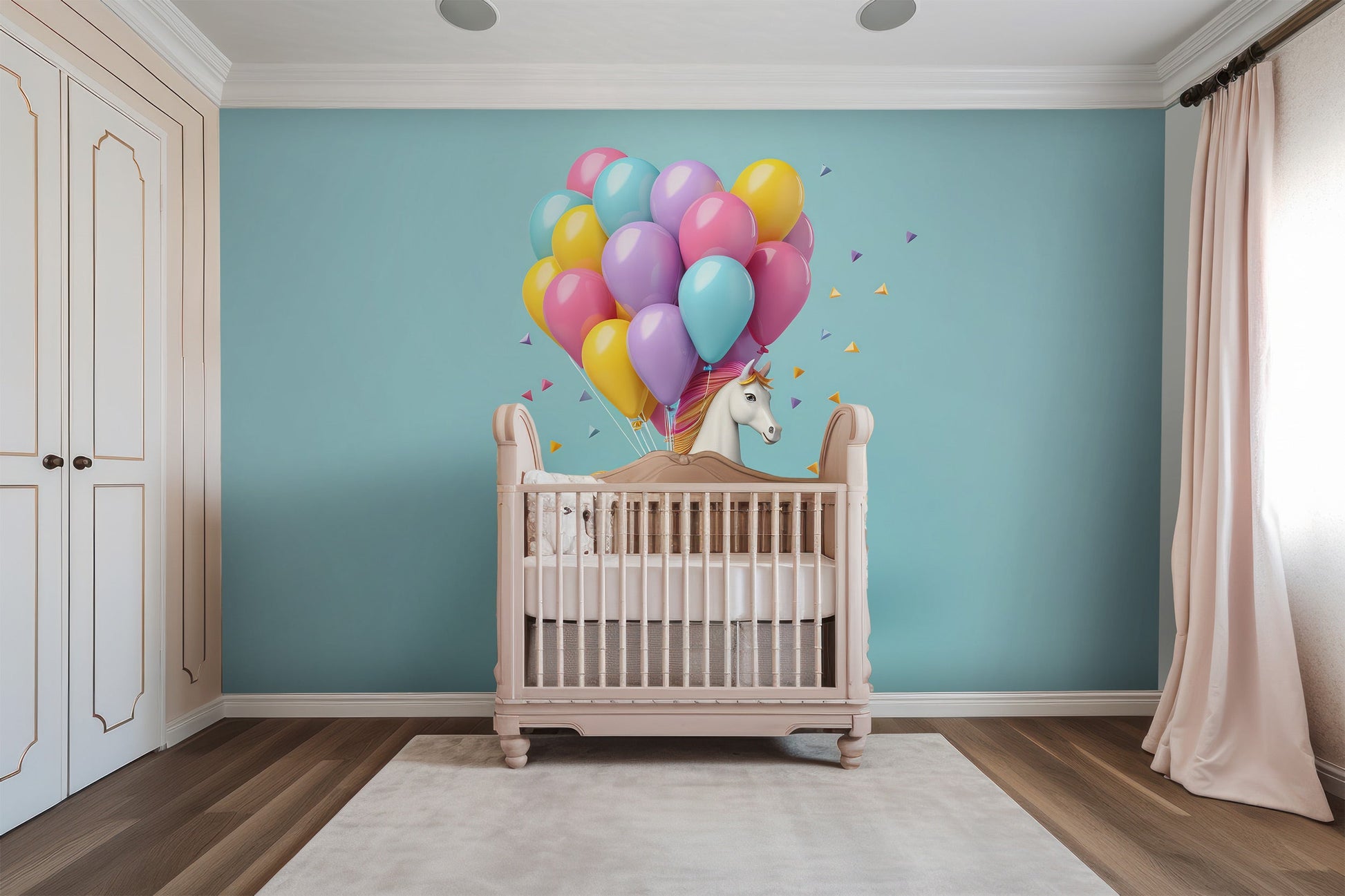 Eco-friendly Rainbow Unicorn Wallpaper Mural for Sustainable Nursery Decor