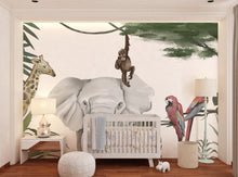 Cargar imagen en el visor de la galería, Adorable Kids Room Wall Art with Safari Animals in a Removable Mural
