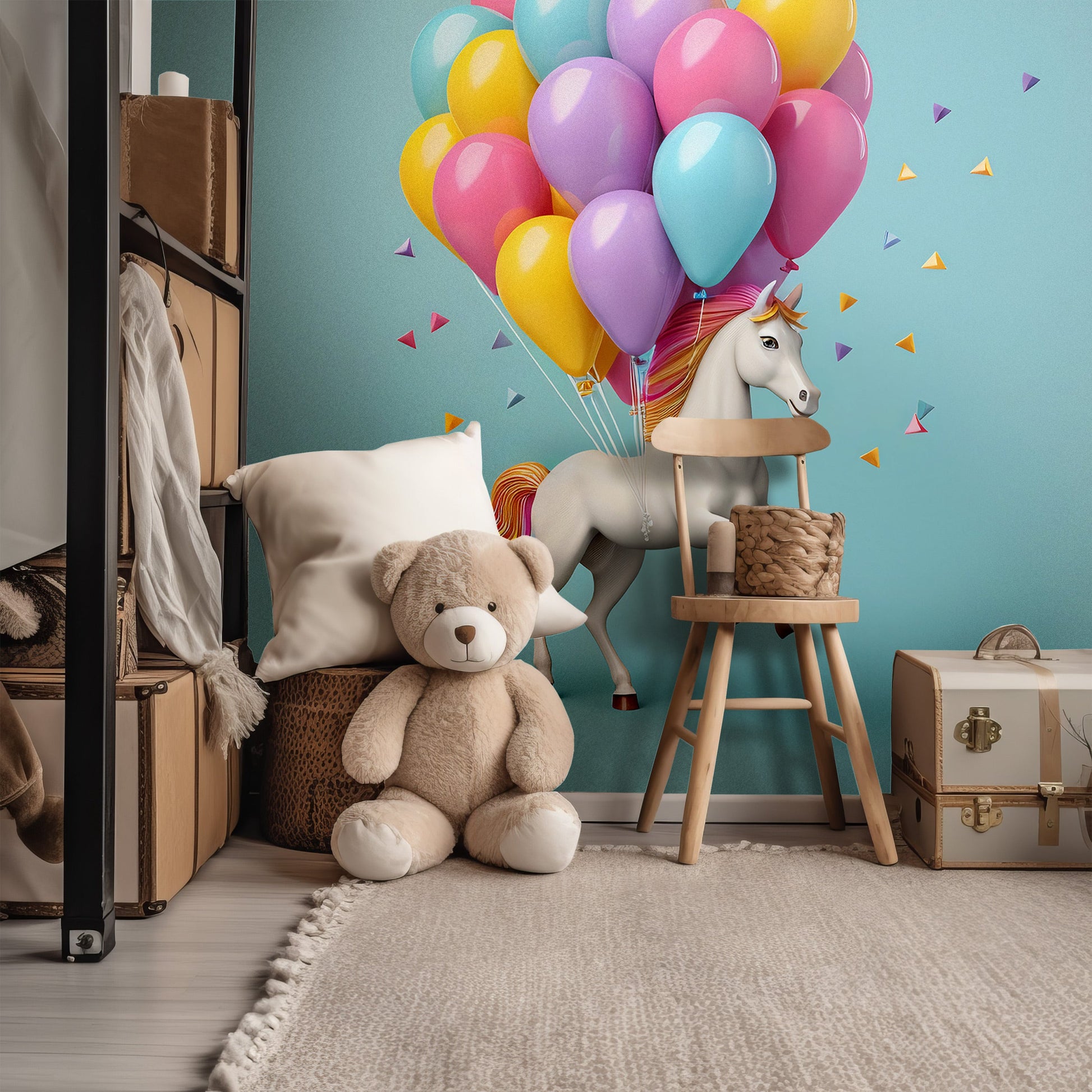 Playful Peel and Stick Wall Covering with Unicorn and Rainbow Motif