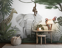 Cargar imagen en el visor de la galería, Kid-Friendly Giraffe and Elephant Wall Covering for Safari-inspired Room
