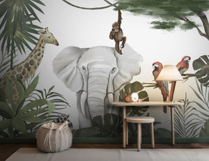 Kid-Friendly Giraffe and Elephant Wall Covering for Safari-inspired Room