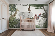 Cargar imagen en el visor de la galería, Whimsical Safari Animals Wallpaper Mural for Kids&#39; Room with Giraffes, Elephants, and More
