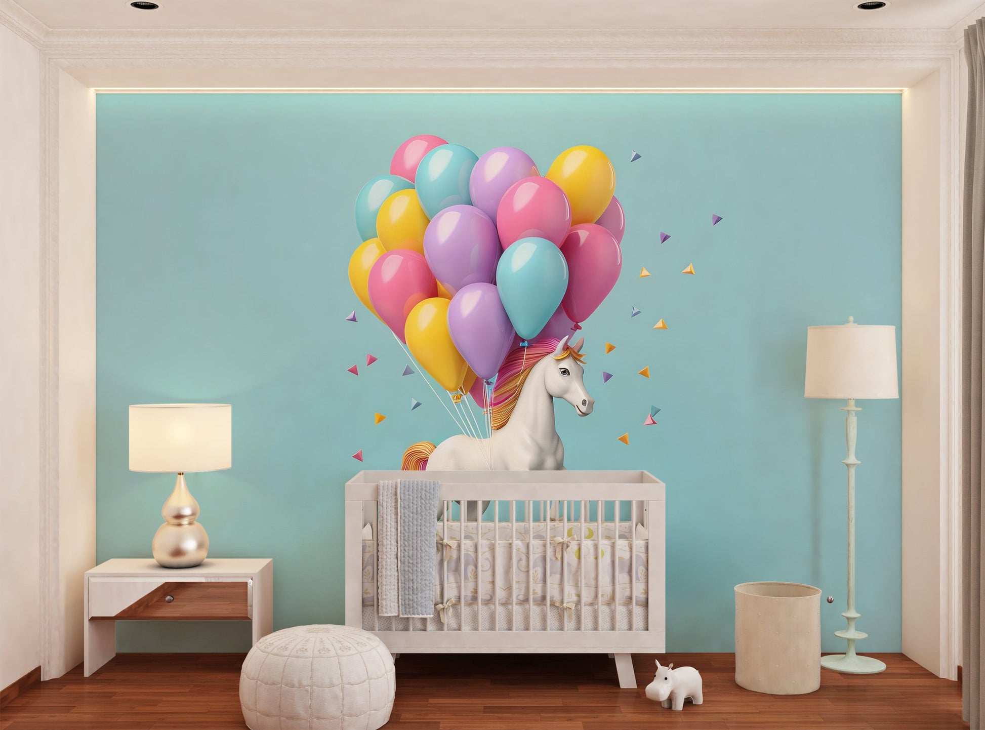 Adorable Rainbow Unicorn Mural for Nursery Room with Eco-friendly Materials
