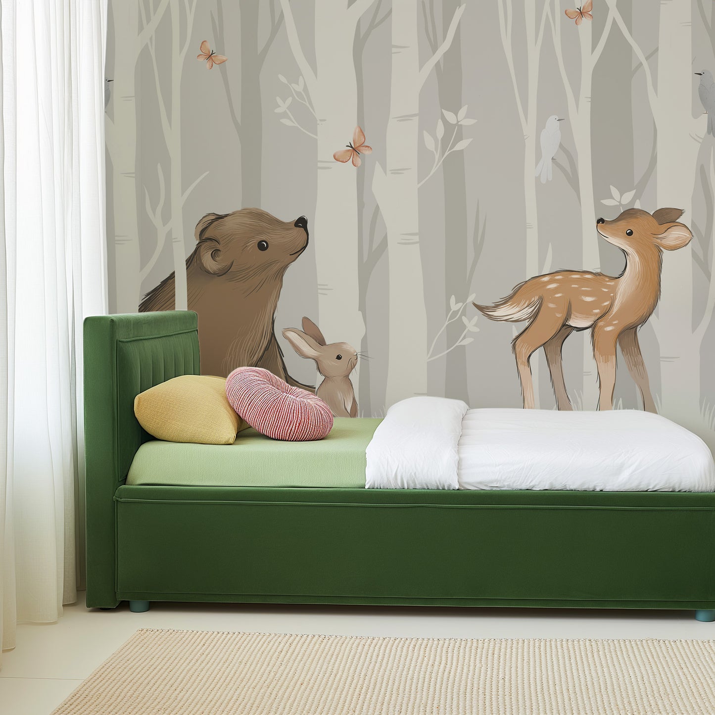 Gray & Beige Forest Animals Mural