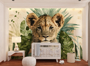 Watercolor Baby Lion Cub Mural