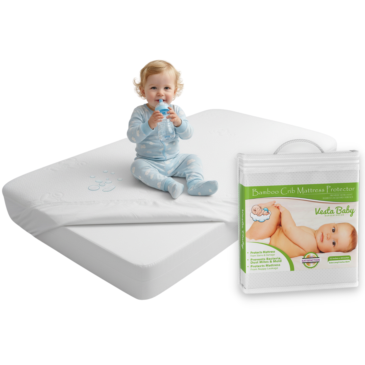 Jacquard Bamboo Crib Mattress Protector 52x28 in