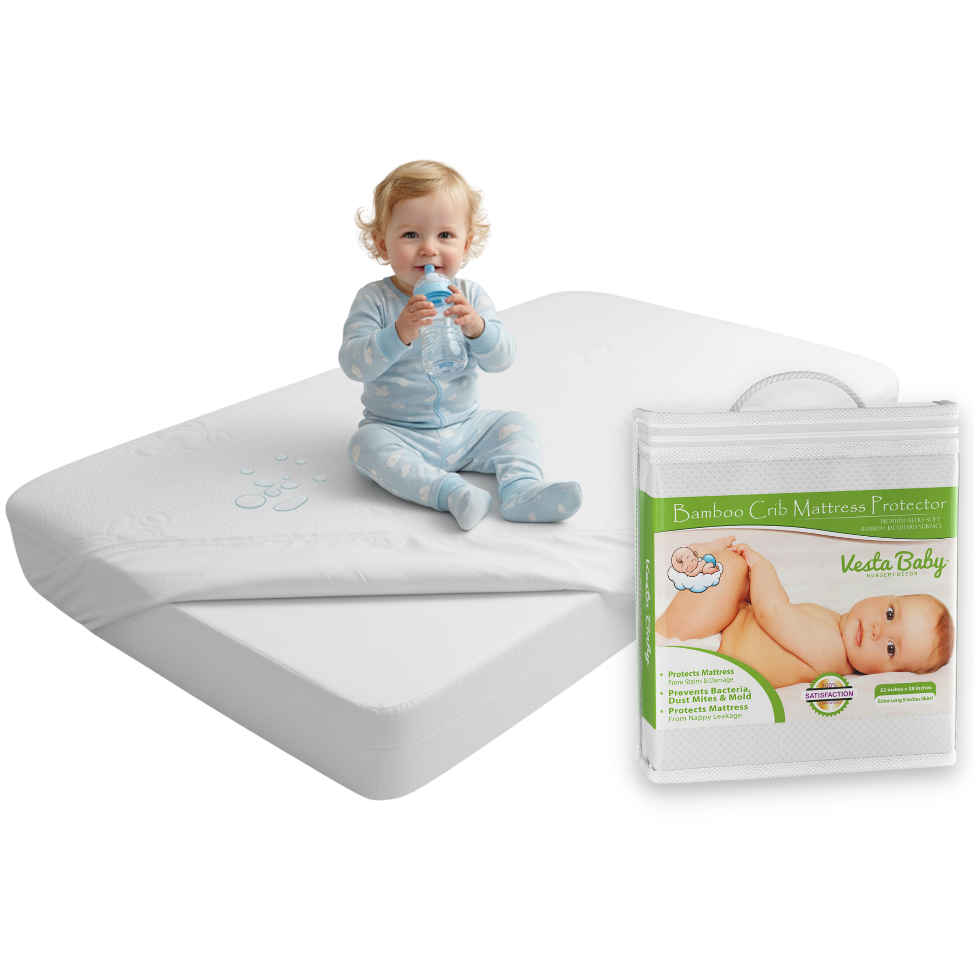 summer infant mattress protector Baby Fitted Crib Mattress Protector 52"x28" Bamboo Jacquard Waterproof –  Vesta Baby