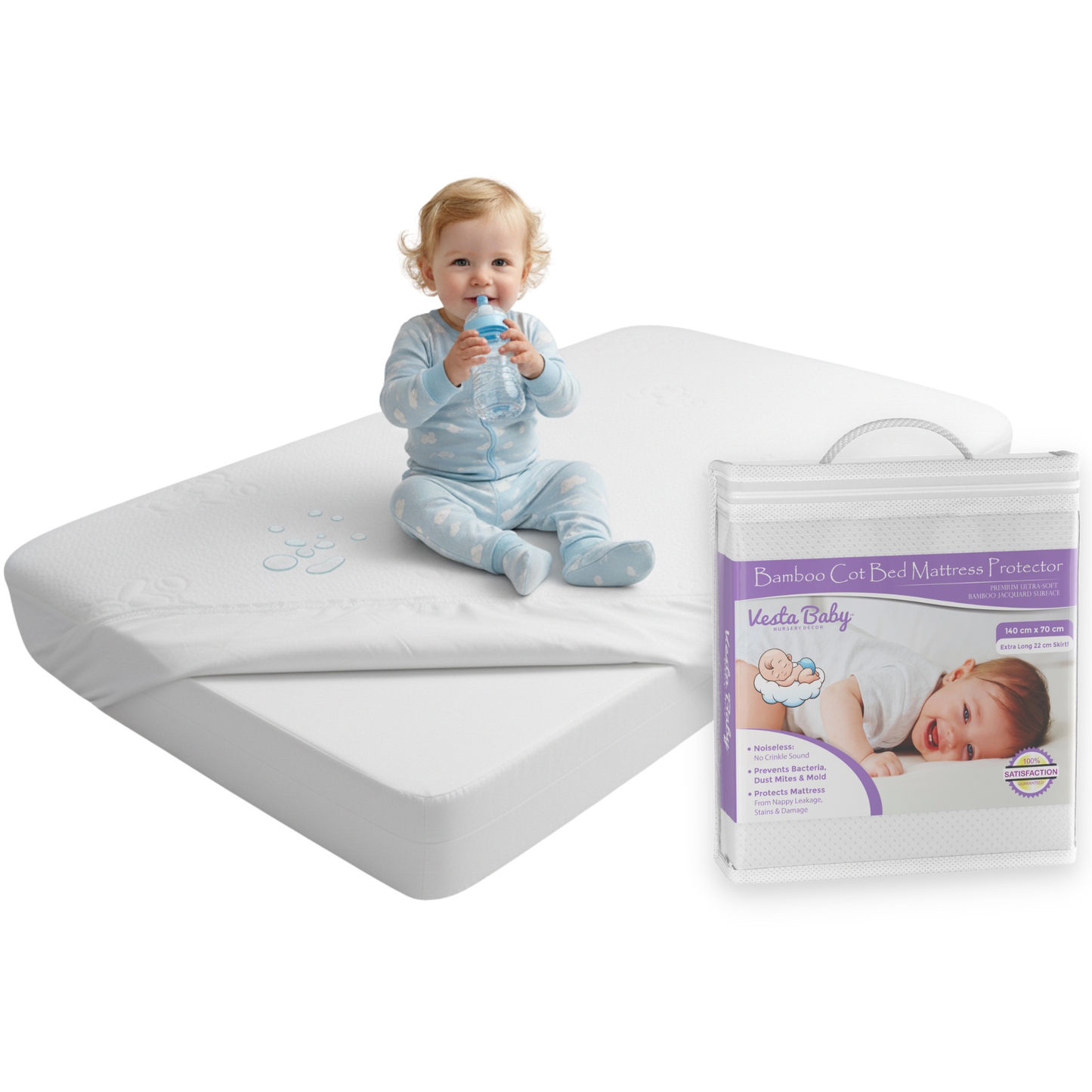 Bamboo Jacquard Cot Bed Mattress Protector 70x140cm