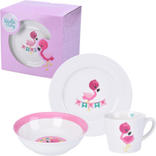 Laden Sie das Bild in den Galerie-Viewer, 3 Piece Kids Ceramic Dinnerware Set - Flamingo
