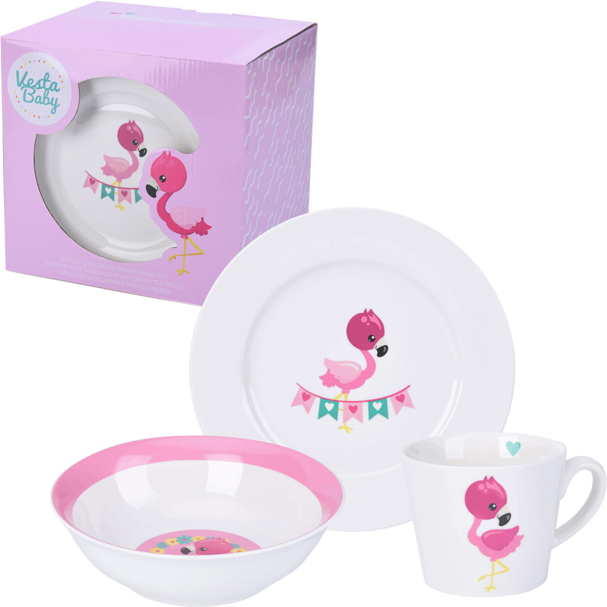Service de Vaisselle en Céramique 3 Pièces pour Enfants - Flamant Rose –  Vesta Baby