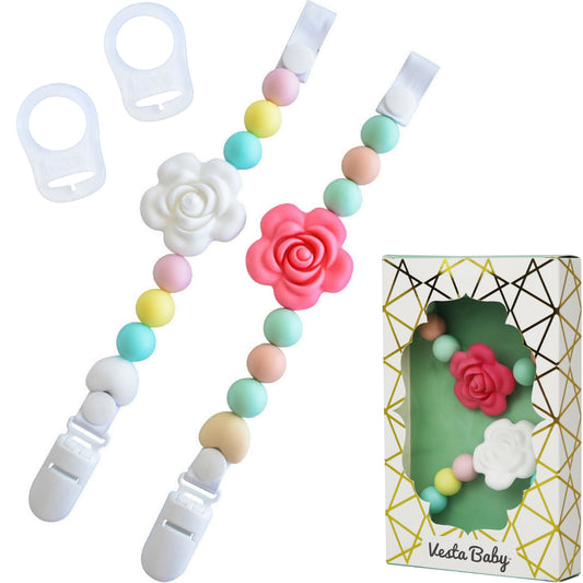 Silicone Pacifier Clip and Teether Holder Set - Colorful