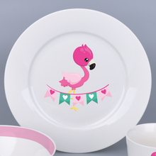 Laden Sie das Bild in den Galerie-Viewer, 3 Piece Kids Ceramic Dinnerware Set - Flamingo
