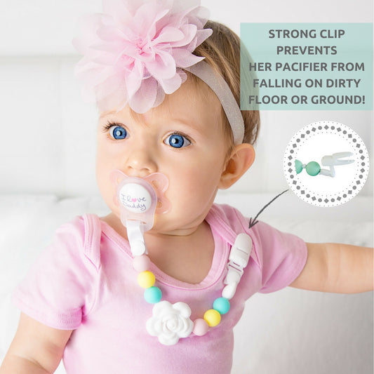 Silicone Pacifier Clip and Teether Holder Set - Colorful