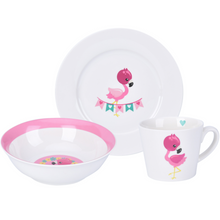 Laden Sie das Bild in den Galerie-Viewer, 3 Piece Kids Ceramic Dinnerware Set - Flamingo
