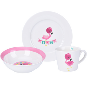 3 Piece Kids Ceramic Dinnerware Set - Flamingo