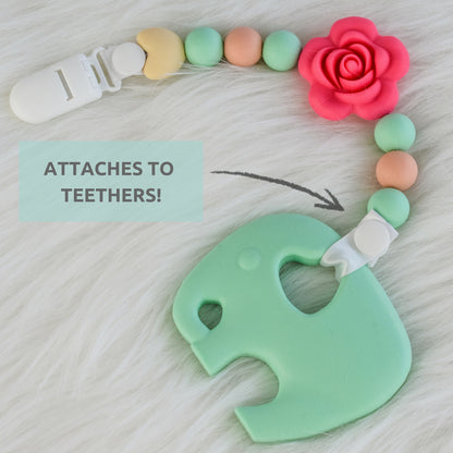 Silicone Pacifier Clip and Teether Holder Set - Colorful