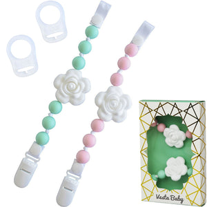 Silicone Pacifier Clip and Teether Holder Set